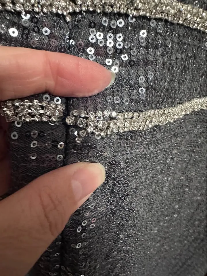 Macduggal Silver Sequin gown with rhinestone accents image indicator(8)