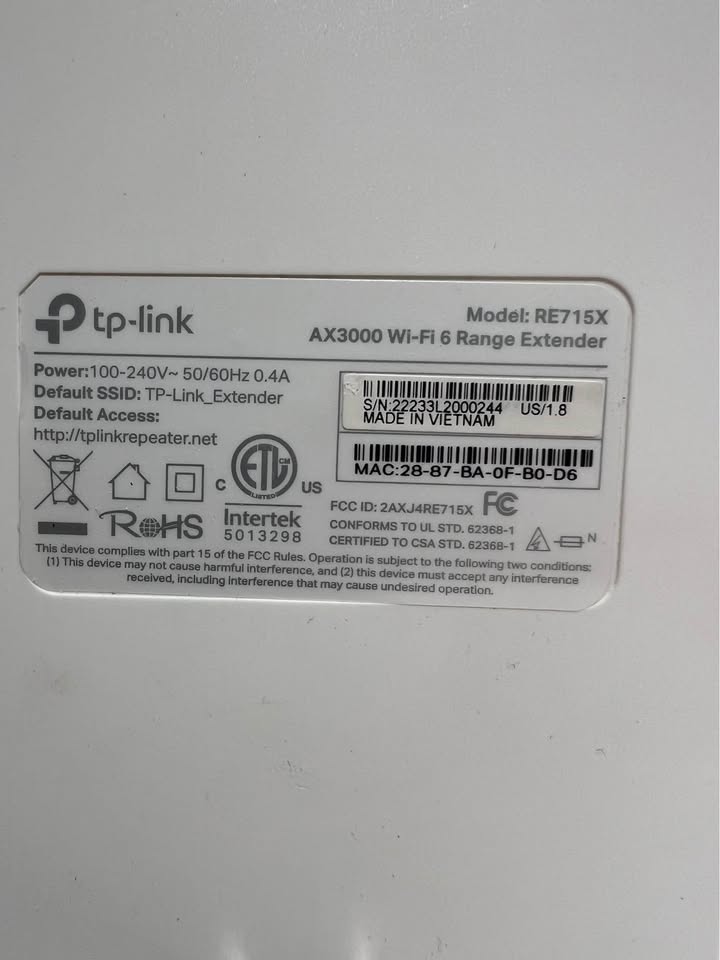 TP-Link AX3000 Mesh WiFi 6 Extender, model RE715X - photo 3