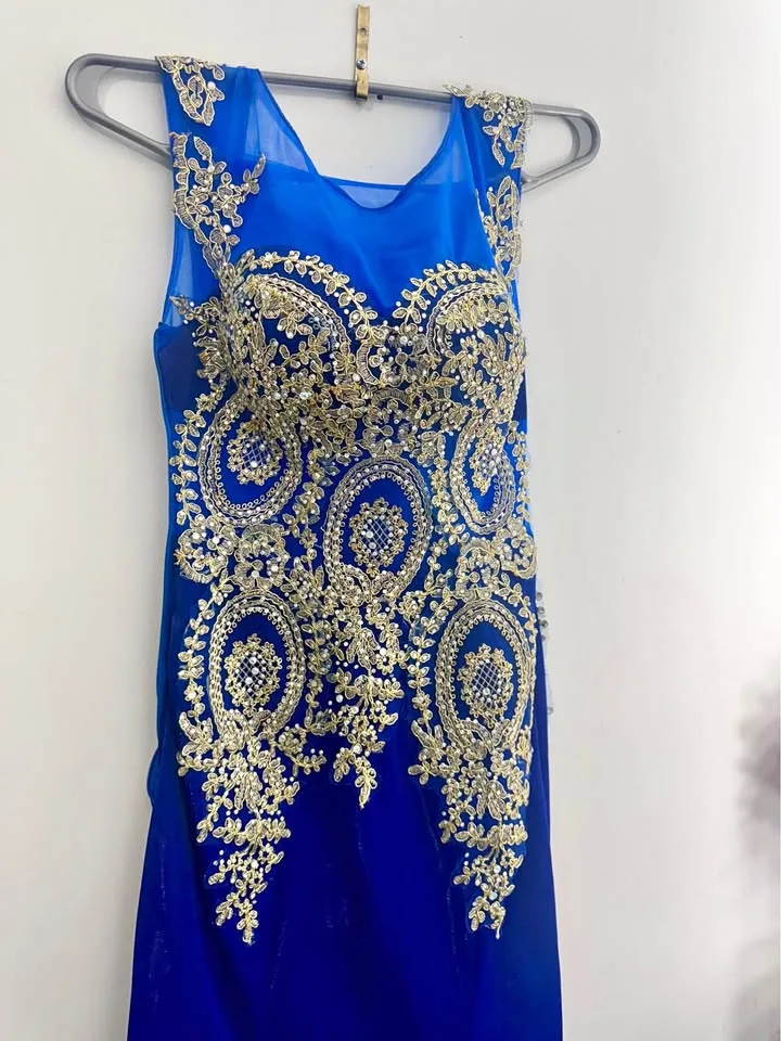 Royal Blue and Gold Mermaid Gown