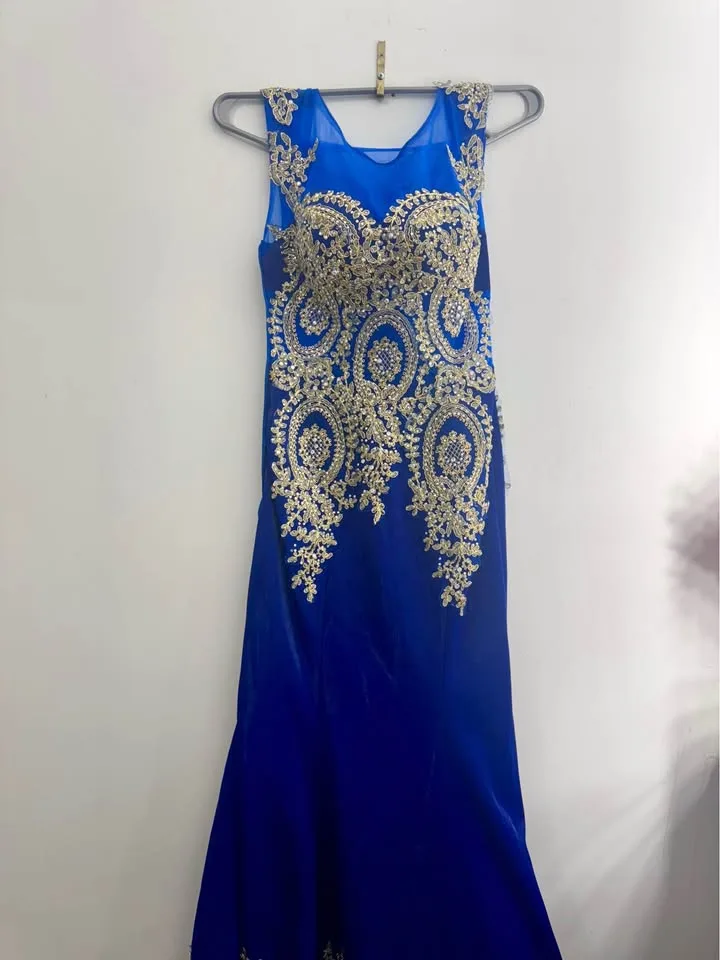 Royal Blue and Gold Mermaid Gown image indicator(2)