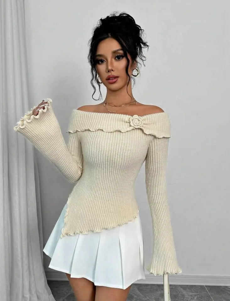 SHEIN Off Shoulder Asymmetrical Knitted Sweater