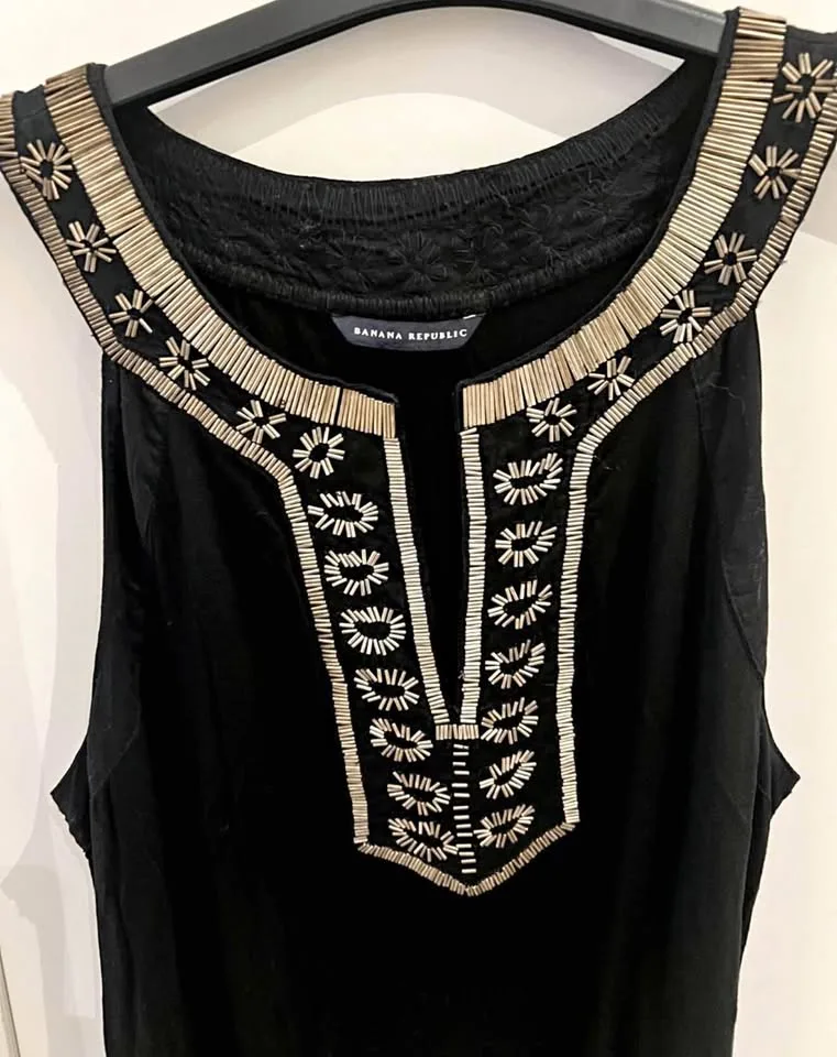 Banana Republic Black Beaded Stretch Sleeveless Dress - Size S