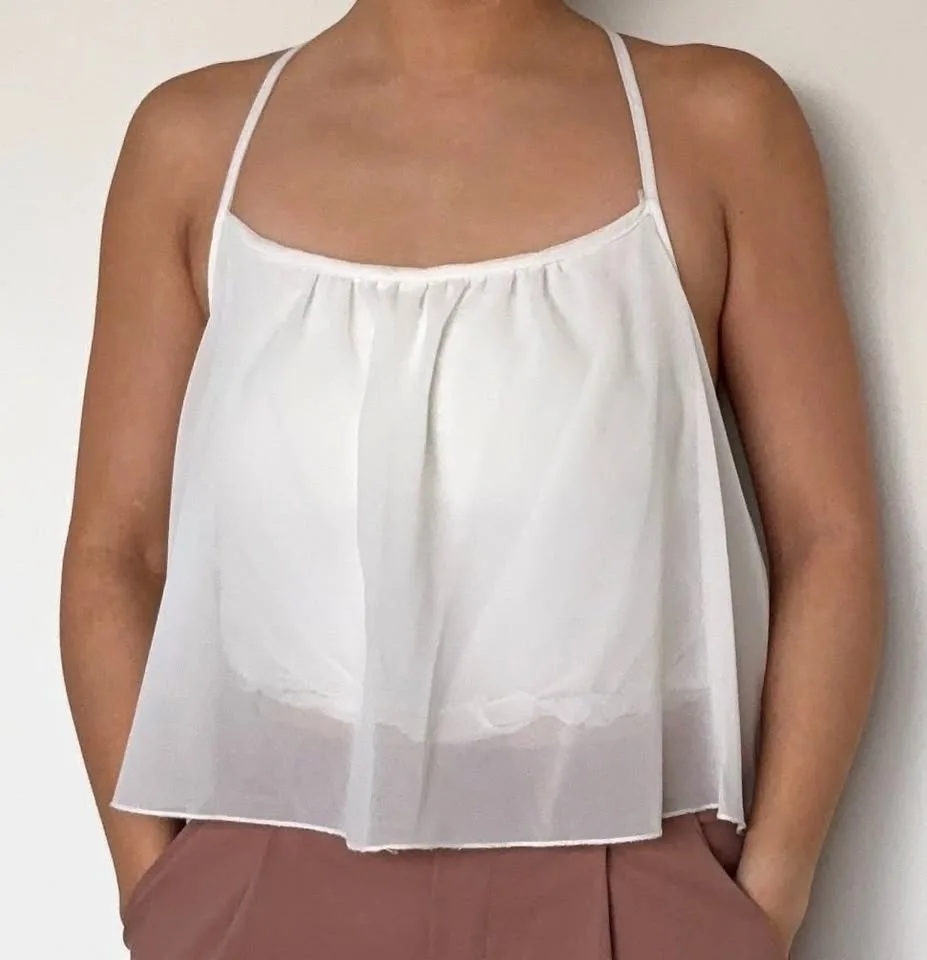 Cropped Flowy Halter - White thumbnail