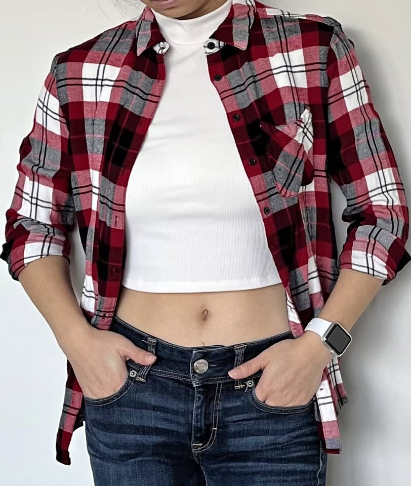Plaid Button Up - Red & White