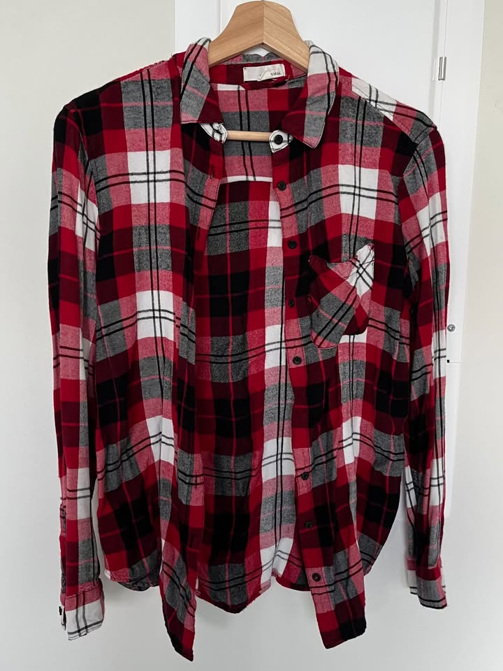 Plaid Button Up - Red & White - photo 2