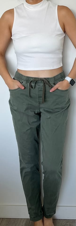 Faux Denim Jeans - Olive Green
