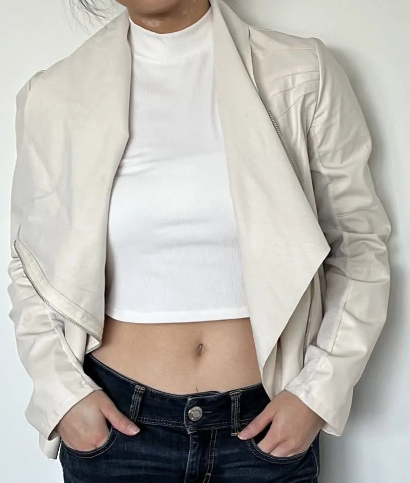 Faux Thin Leather Jacket - White thumbnail