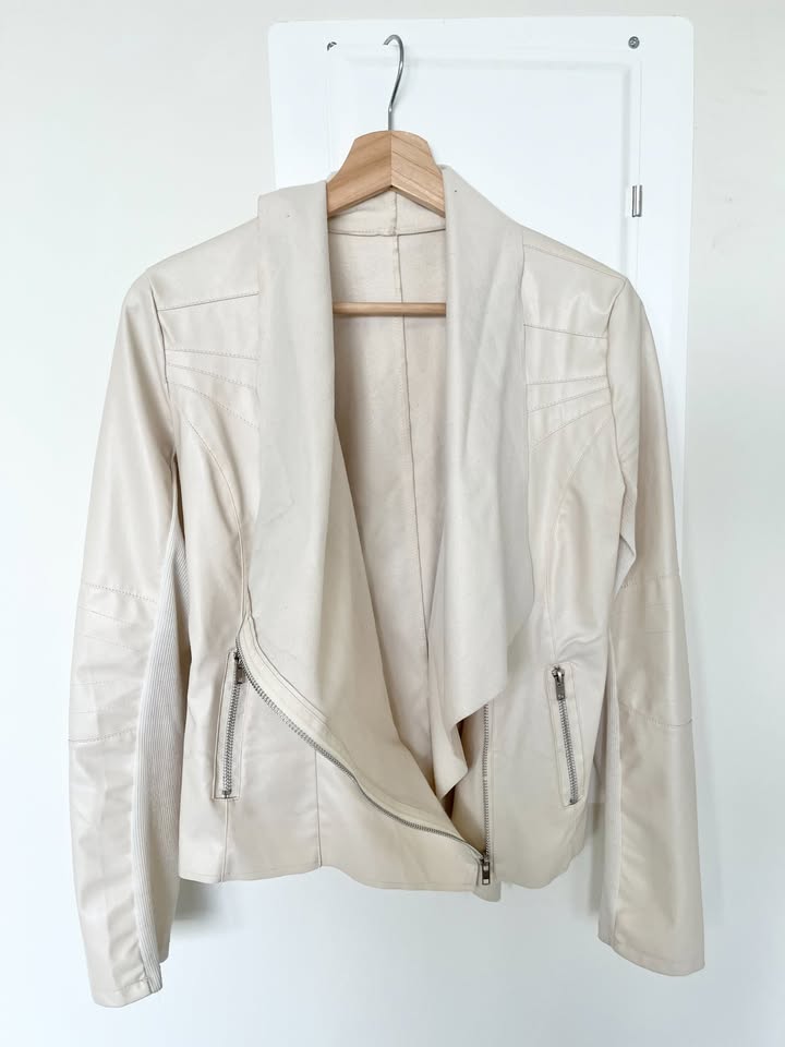 Faux Thin Leather Jacket - White - photo 2
