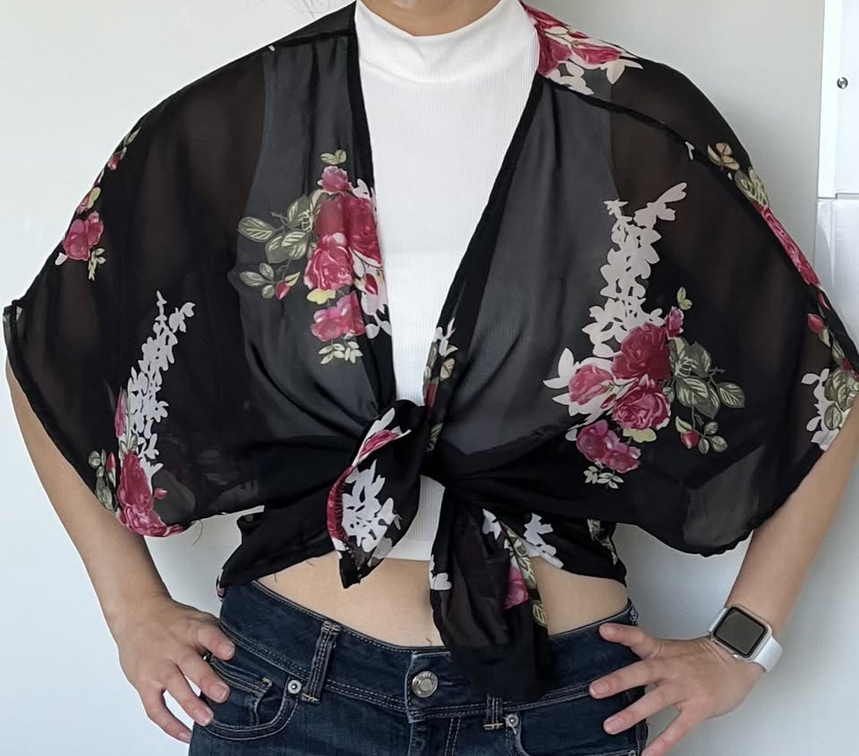 Japanese Floral Kimono Wrap - Black - photo 2