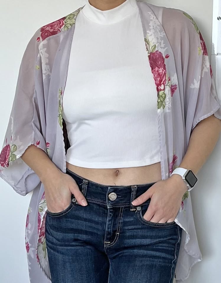 Japanese Floral Kimono Wrap - Soft Purple