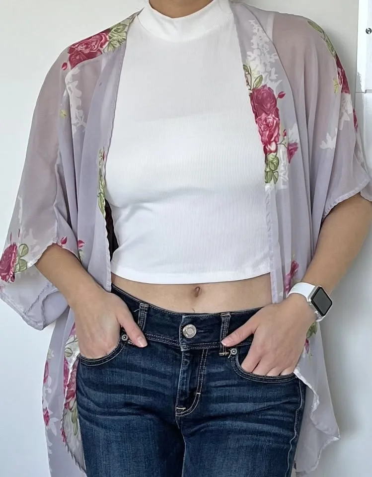 Japanese Floral Kimono Wrap - Soft Purple thumbnail