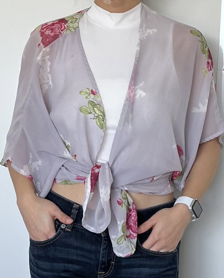 Japanese Floral Kimono Wrap - Soft Purple - photo 2