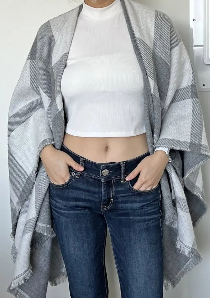 2 Sided Reversible Scarf Wrap - Grey & Plaid thumbnail