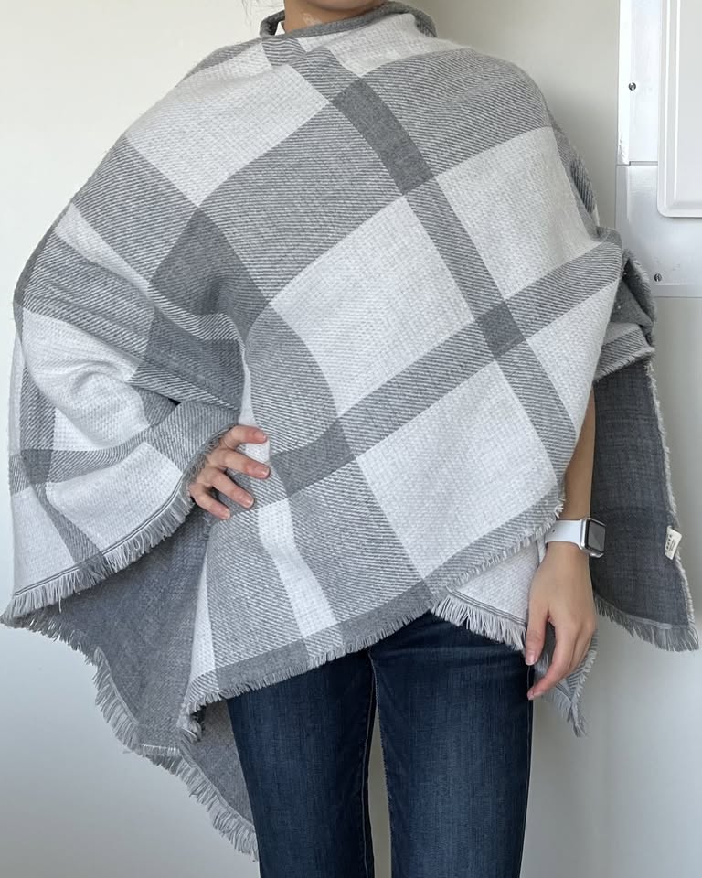 2 Sided Reversible Scarf Wrap - Grey & Plaid - photo 2