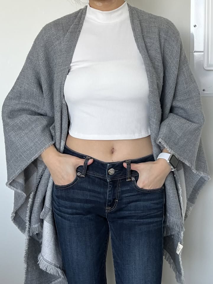 2 Sided Reversible Scarf Wrap - Grey & Plaid - photo 3