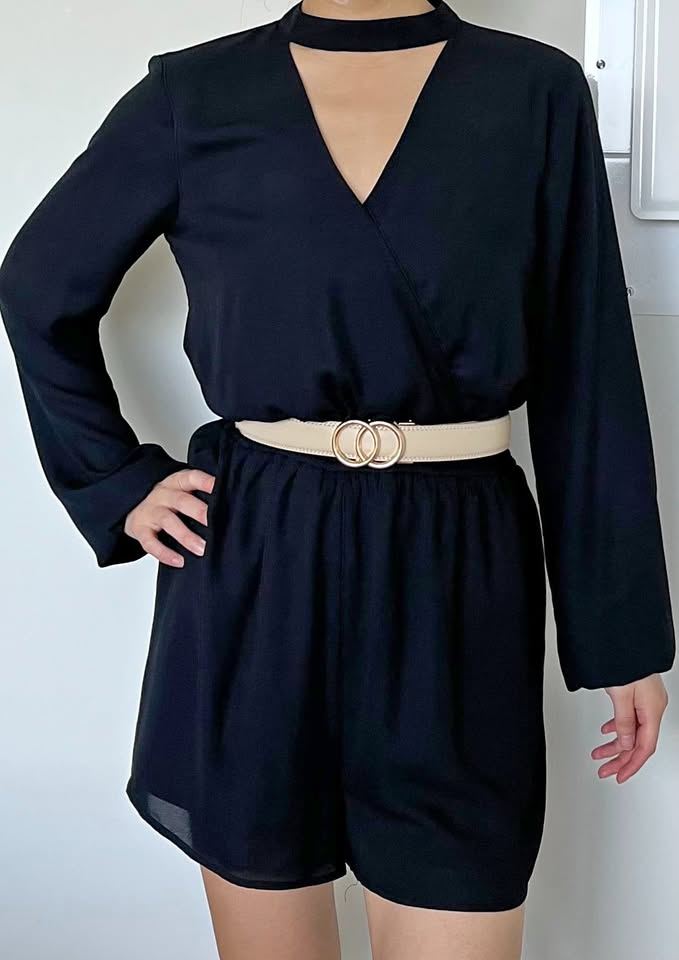 Long Sleeve Romper - Black
