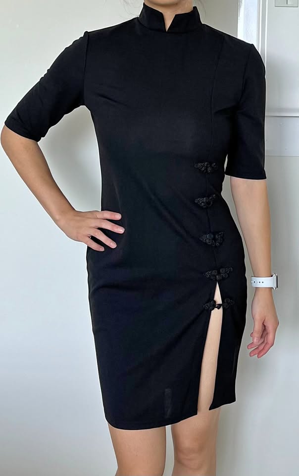 Short Chinese Cheongsam Cocktail Dress - Black