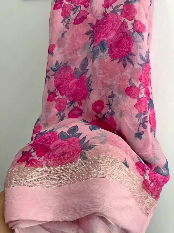 pink floral digital printed georgette saree