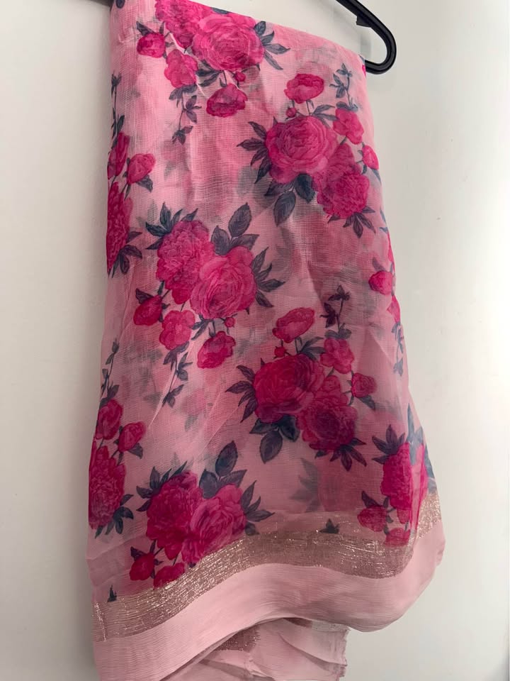 pink floral digital printed georgette saree - photo 2