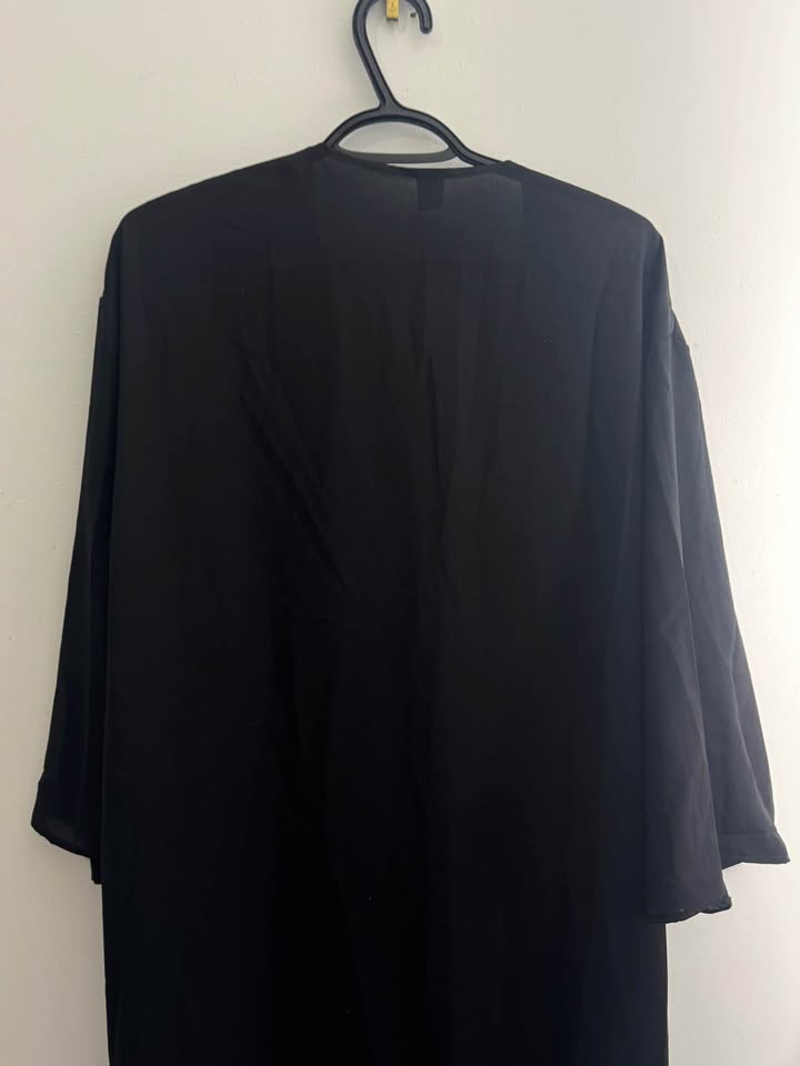 black open abaya with colorful embroidered trim - photo 5