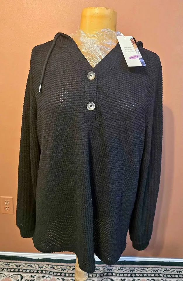 Brand New Waffle Knit Hoodie Top – Size XL 🖤