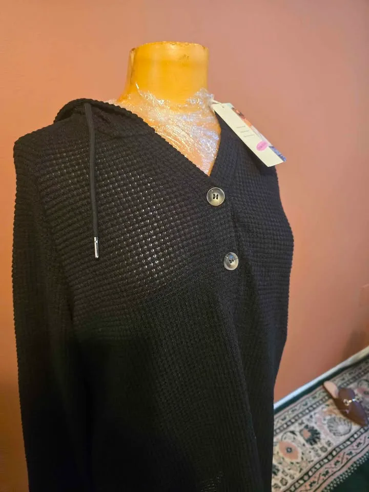 Brand New Waffle Knit Hoodie Top – Size XL 🖤 image indicator(4)