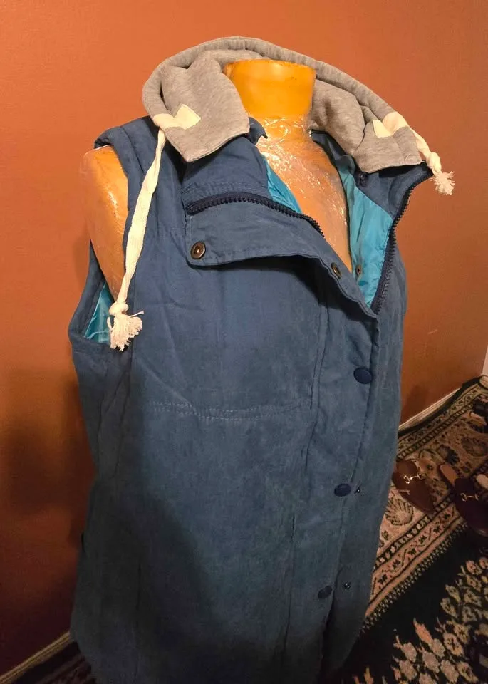 Brand New Size 2XL – Blue Puffer Vest with Hood – $15 image indicator(2)