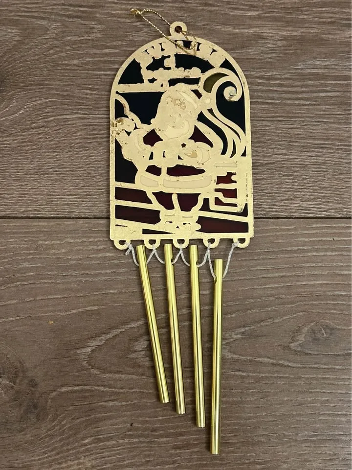 Vintage Santa Stained Glass Wind Chime Christmas Decor image indicator(4)