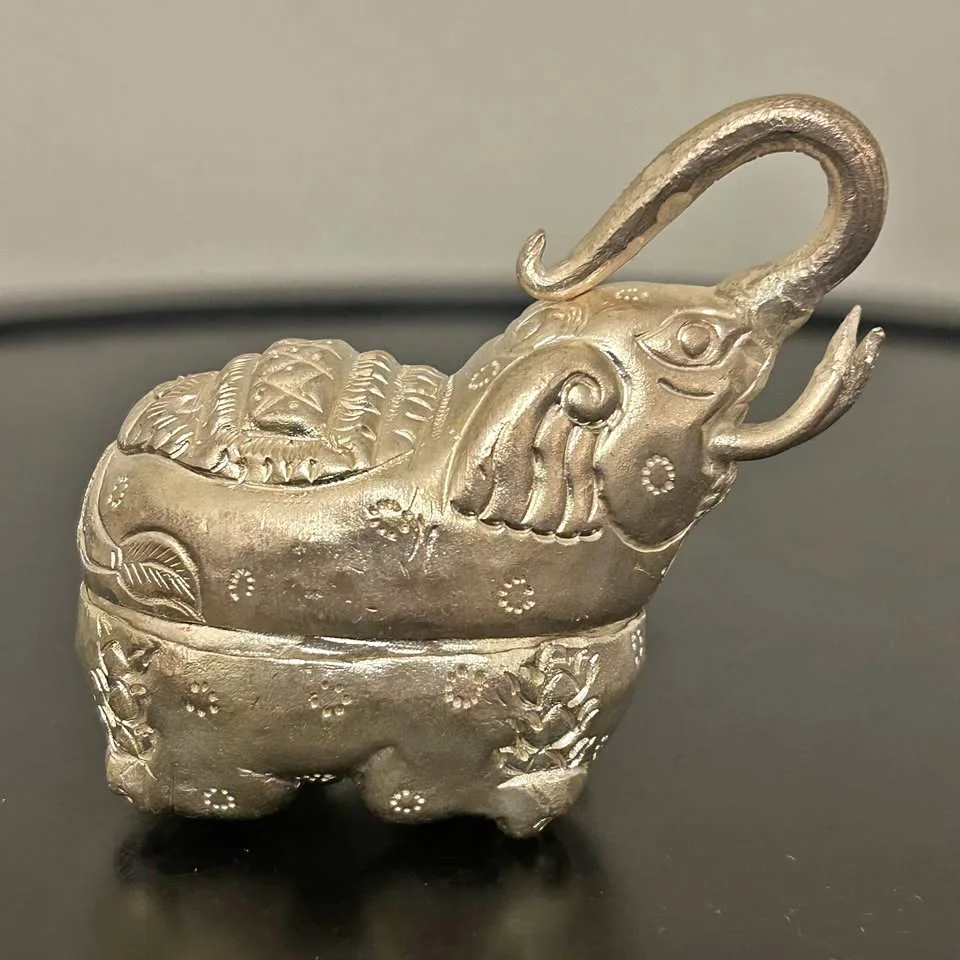 Small Vintage Cambodian Silver-Plated Elephant Box