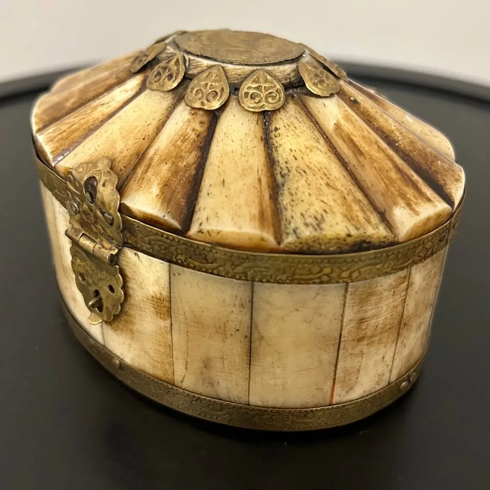 Vintage Handcrafted Bone and Brass Jewelry Box image indicator(9)