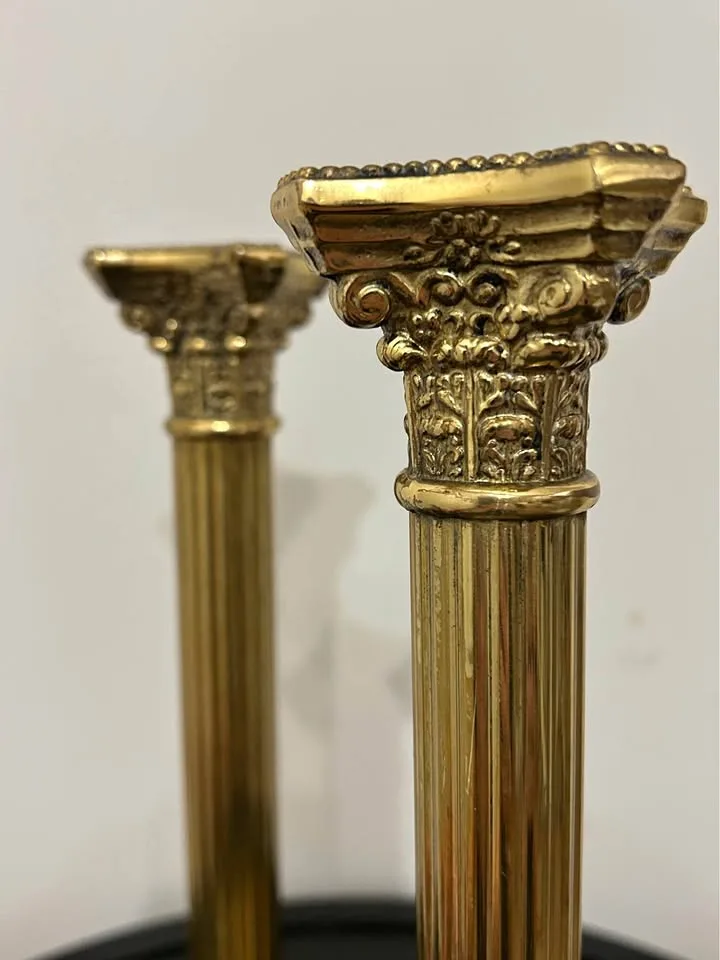 Pair of Vintage Brass Corinthian Column Candlesticks 10”