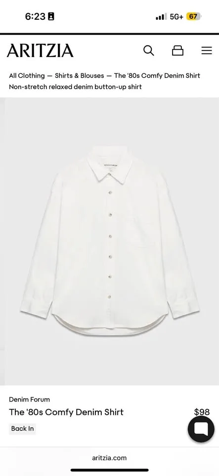 Aritzia 80s Comfy Denim Shirt Size S NWT