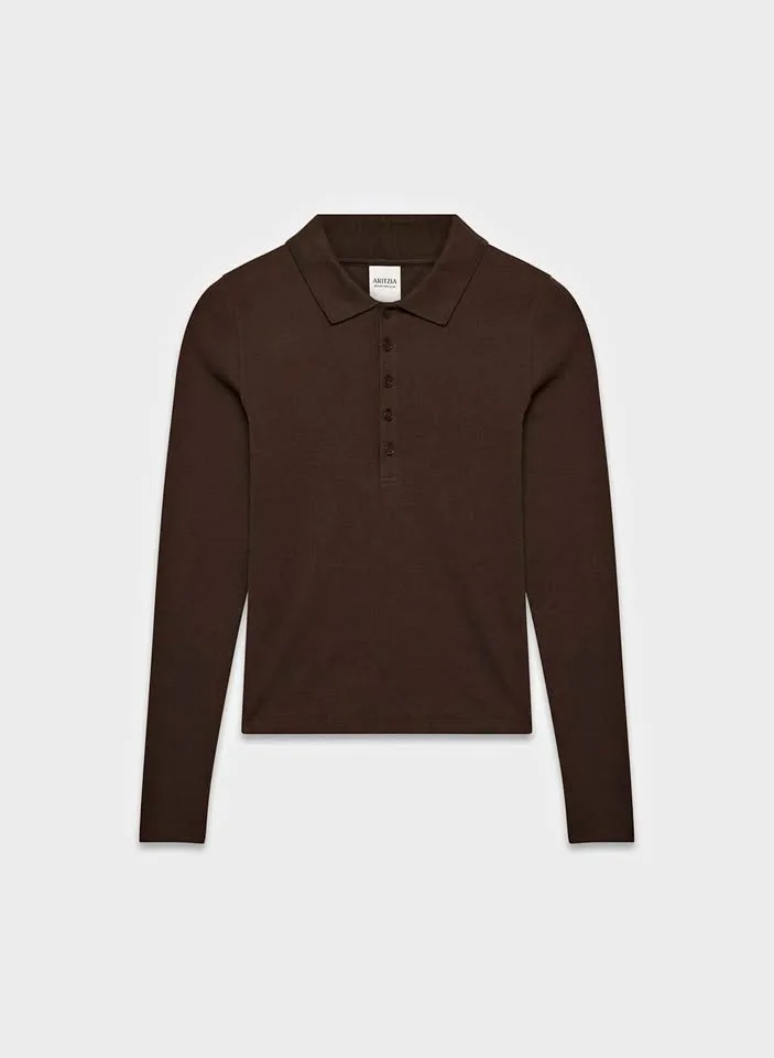 Aritzia HomeStretch™ Rib Polo Longsleeve Size M NWT