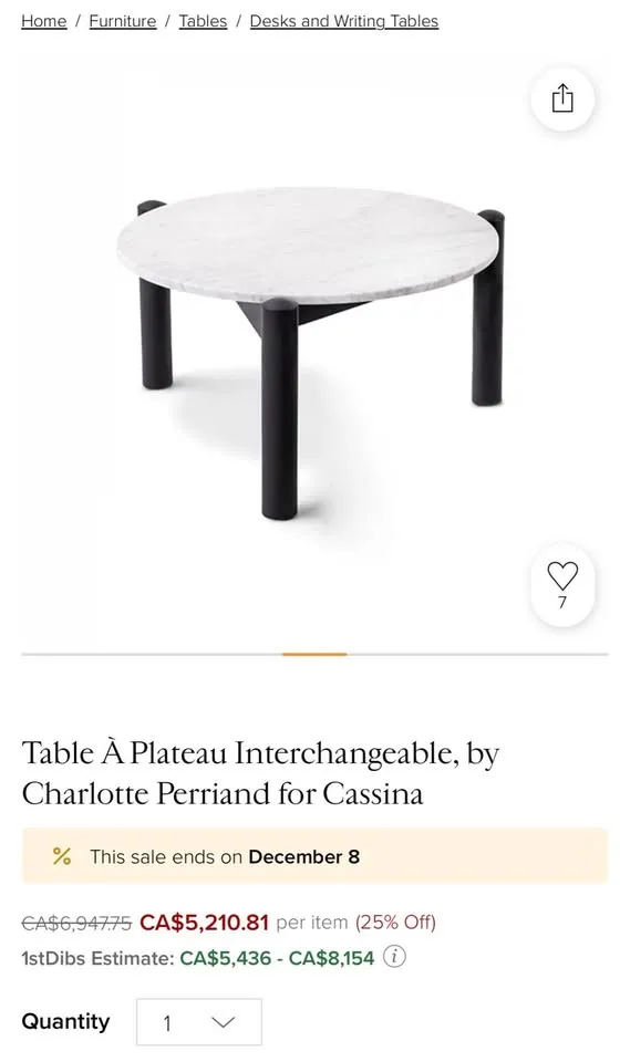 Table À Plateau, Cassina design, Italy, white marble (29"), coff image indicator(9)