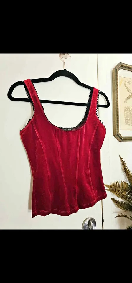 Vintage 90s Red Velvet Corset Style Tank Top Whimsigoth