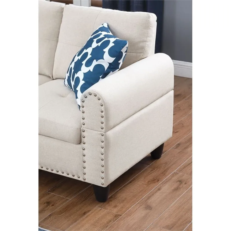 New Devion Furniture Beige Fabric Sectional Sofa image indicator(3)