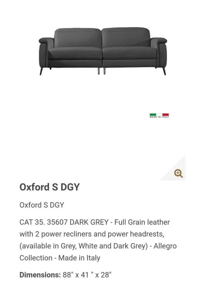 Bellini Italian Oxford Sofa Motorized Recliner image indicator(7)