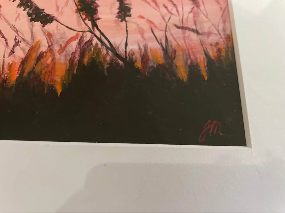 Framed original acrylic sunset landscape painting - photo 2