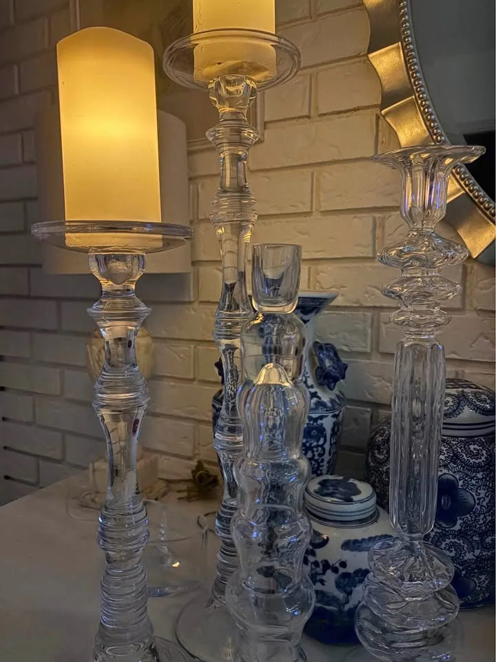 💎 4 Glass Candle Holders – Mix of Heights, Elegant & Festive 🕯️✨ thumbnail