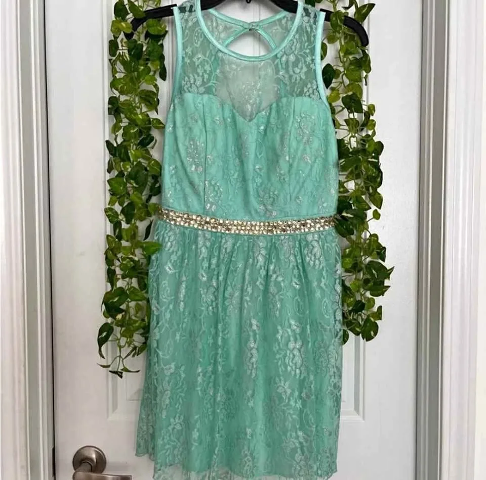 Turquoise Glittery Lace Dress