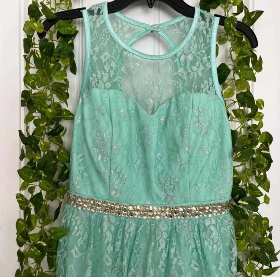 Turquoise Glittery Lace Dress image indicator(2)