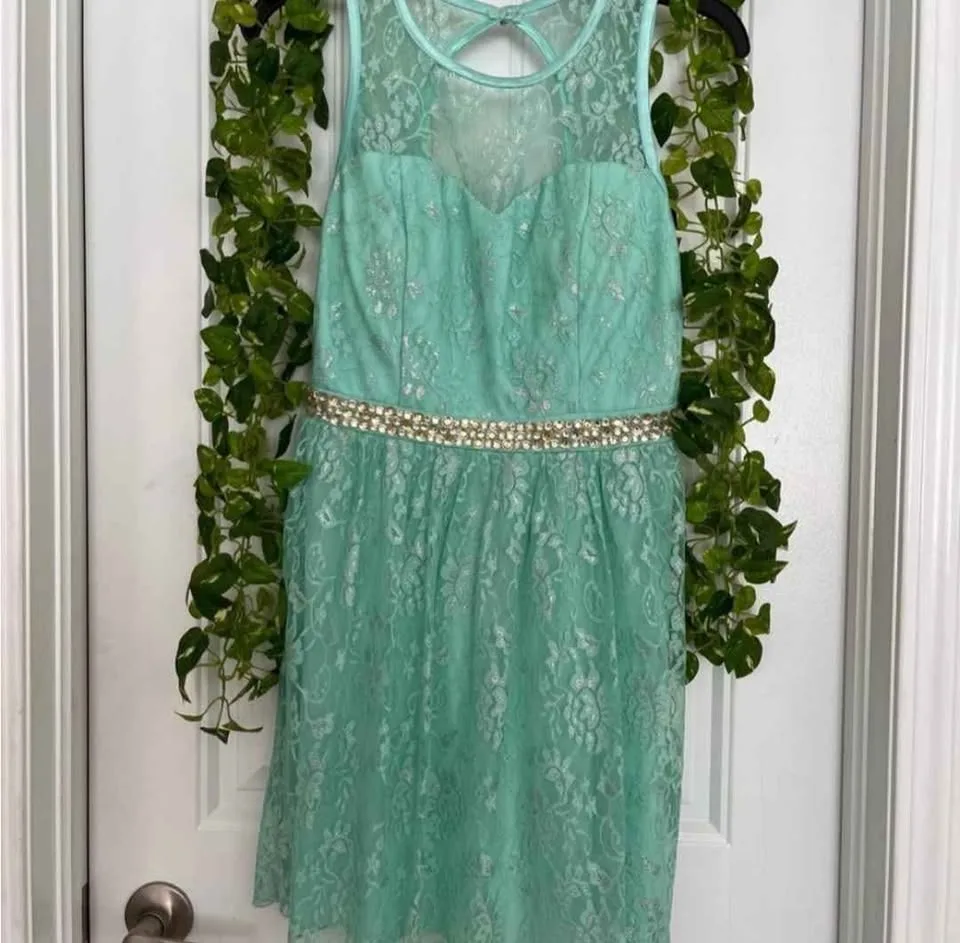 Turquoise Glittery Lace Dress image indicator(3)