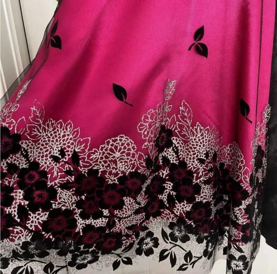 Sparkly Floral Pink Satin Dress image indicator(3)