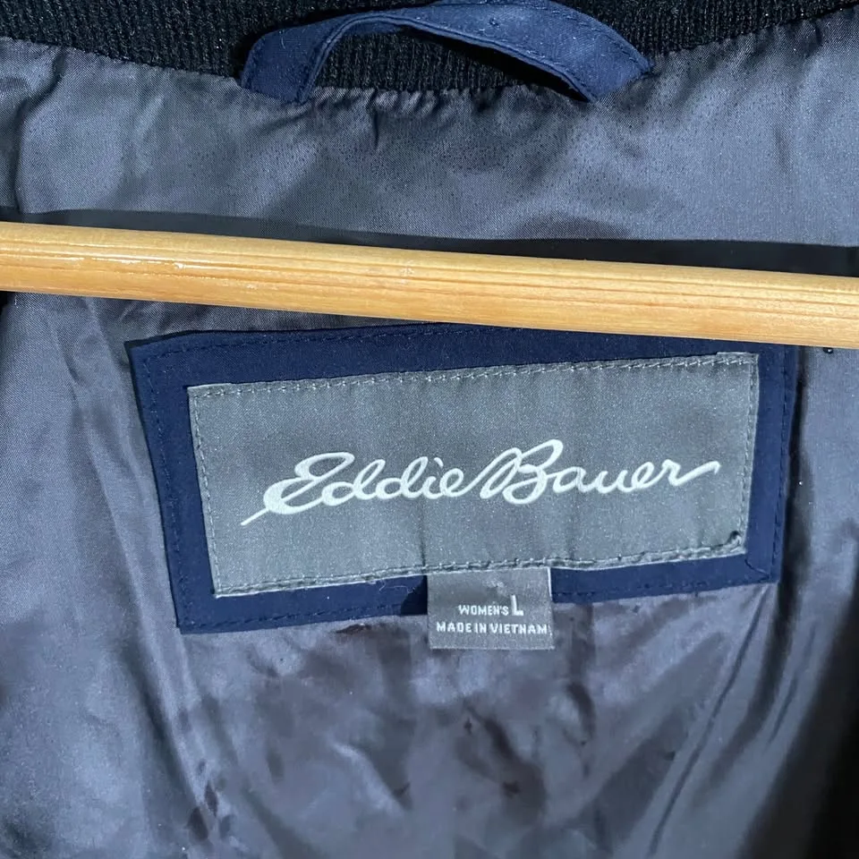 Navy blue, real down hooded puffer coat -Eddie Bauer image indicator(4)