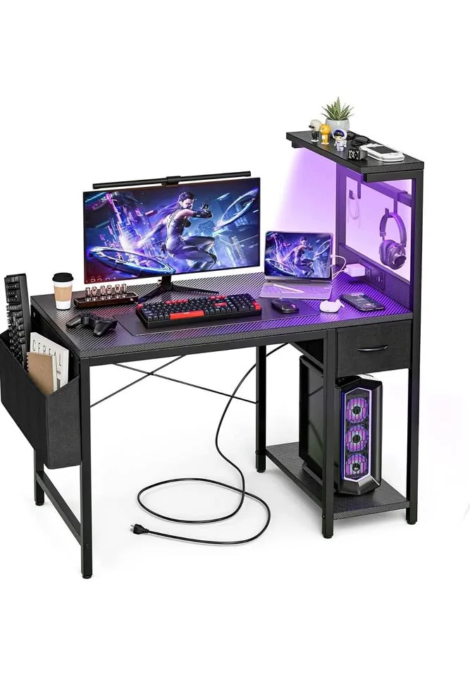 Modern Computer Desk with LED Lights