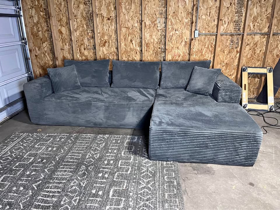 Modern Deep Charcoal Corduroy Sectional Sofa