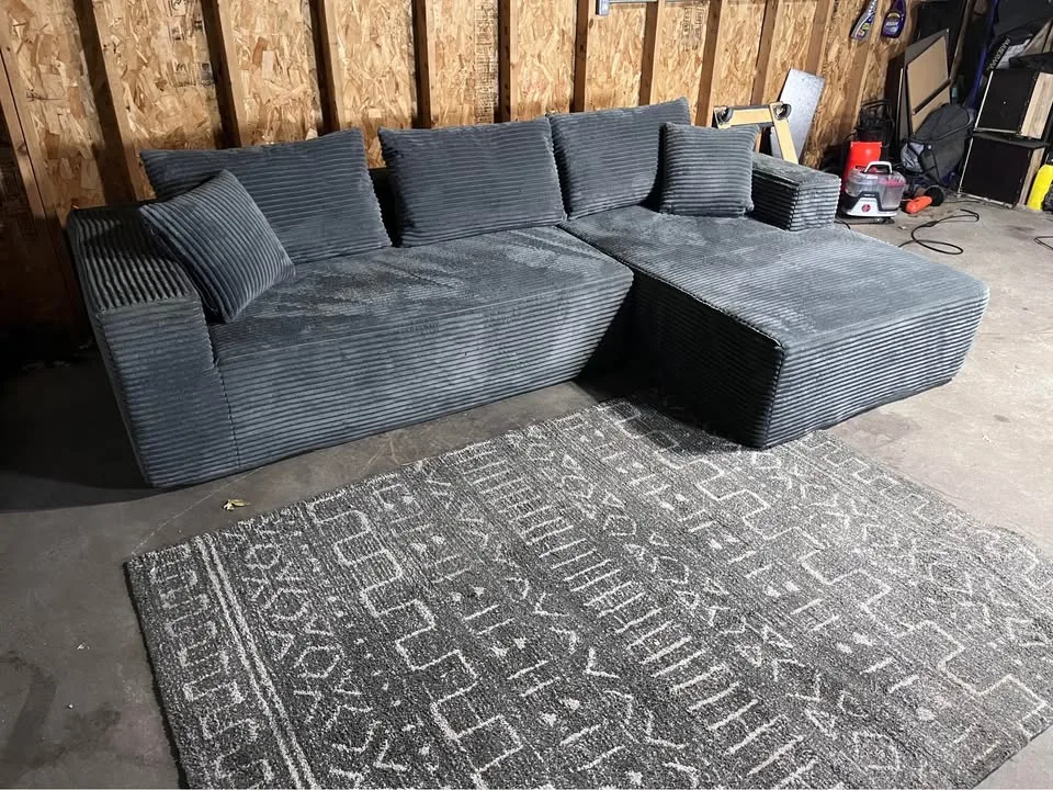 Modern Deep Charcoal Corduroy Sectional Sofa image indicator(2)