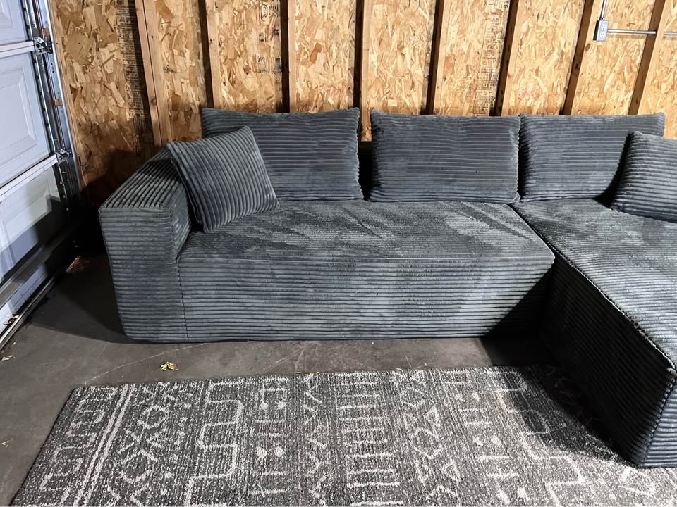 Modern Deep Charcoal Corduroy Sectional Sofa - photo 3