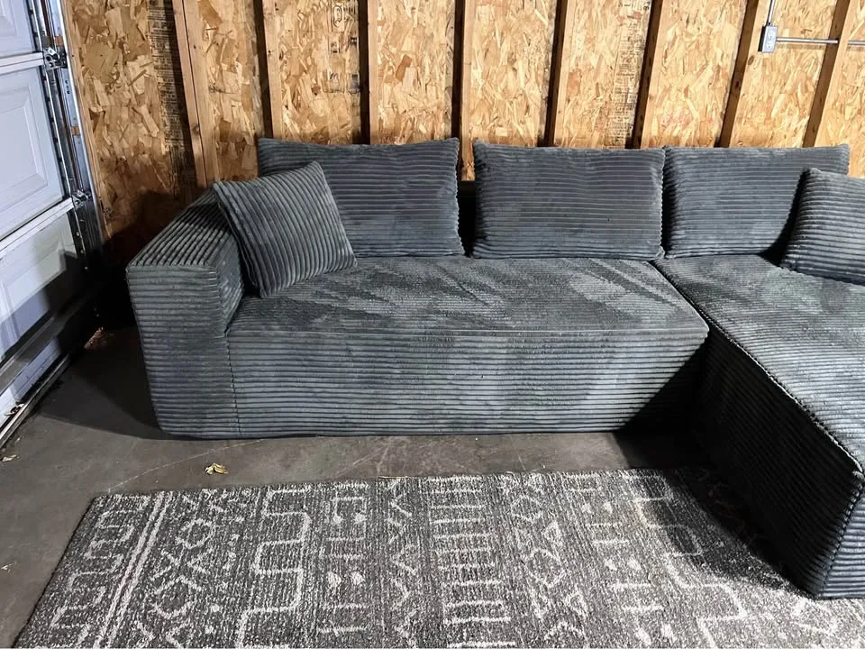 Modern Deep Charcoal Corduroy Sectional Sofa image indicator(3)