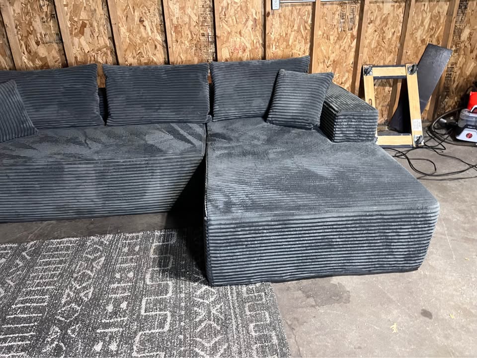 Modern Deep Charcoal Corduroy Sectional Sofa - photo 4